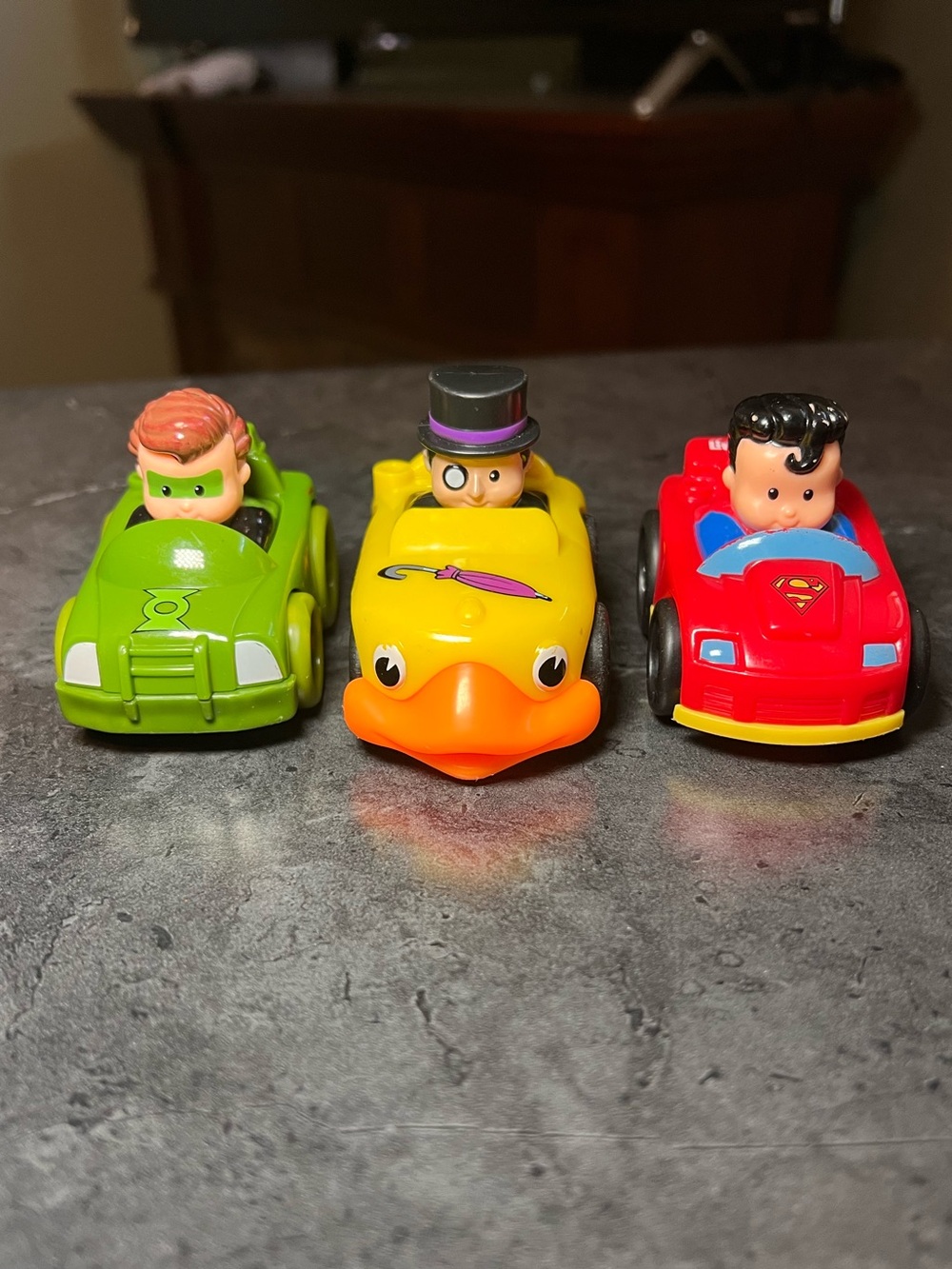 Wheelies Little People Cars Super Heroes DC Green Lantern, Penguin, & Superman